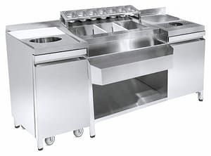 COCKTAILS BAR STATION INCL. ÉVIER, LAVE-VERRES, BACS GN, SPEEDRAIL PORTE-BOUTEILLES, PLANCHE À DÉCOUPER ET POUBELLE