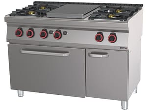 Fourneau gaz 4 feux + 1 plaque coup de feu avec four à gaz GN 1/1 120
