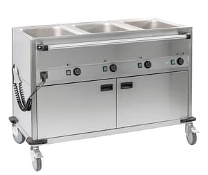 Chariot bain-marie à eau 3xGN 1/1 avec soubassement chauffant horizontal