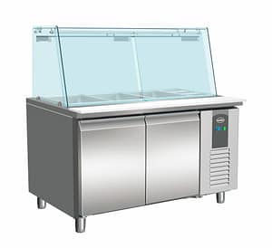 700 TABLE RÉFRIGÉRÉE AVEC VERRE 2 PORTES 3X 1/1 + 3X 1/6 GN RÉCIPIENT