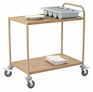 Chariot de service imitation bois 2 plateaux 1 arceau