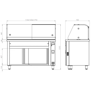 Vitrine bain-marie sur placard neutre - 3 x GN 1/1 - 1102 x 700 x 1313 mm