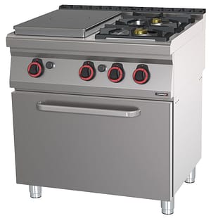 Fourneau gaz 2 feux + 1 plaque coup de feu avec four à gaz GN 1/1 80