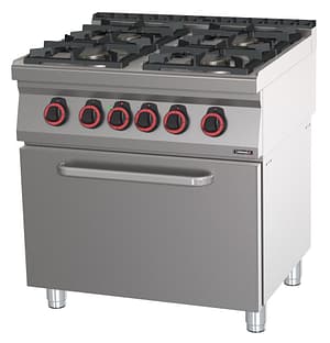 Fourneau gaz 4 feux avec four électrique statique GN 2/1 80
