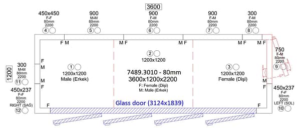 CHAMBRE FROIDE POSITIVE 3600x1200x2200 4 PORTES EN VERRE