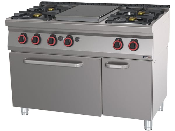 Fourneau gaz 4 feux + 1 plaque coup de feu avec four à gaz GN 1/1 120