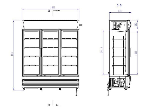 RÉFRIGÉRATEUR 3 PORTES EN VERRE NOIR