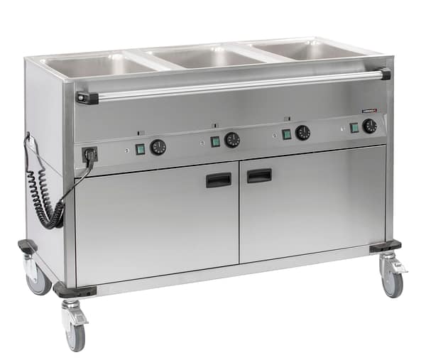 Chariot bain-marie à eau 3xGN 1/1 avec soubassement chauffant horizontal