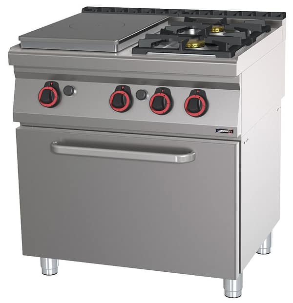 Fourneau gaz 2 feux + 1 plaque coup de feu avec four à gaz GN 1/1 80