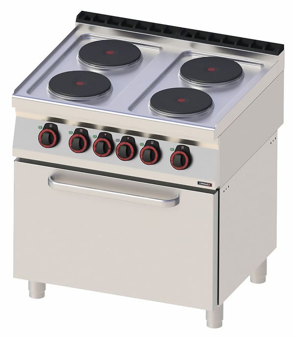 Fourneau électrique 4 feux avec four électrique statique GN 2/1 80