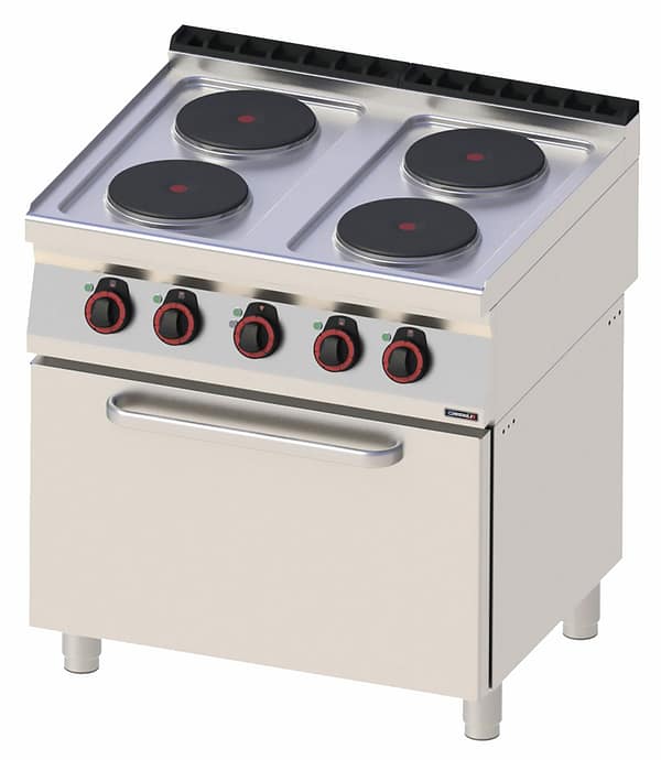 Fourneau électrique 4 feux avec four électrique ventilé GN 1/1 80